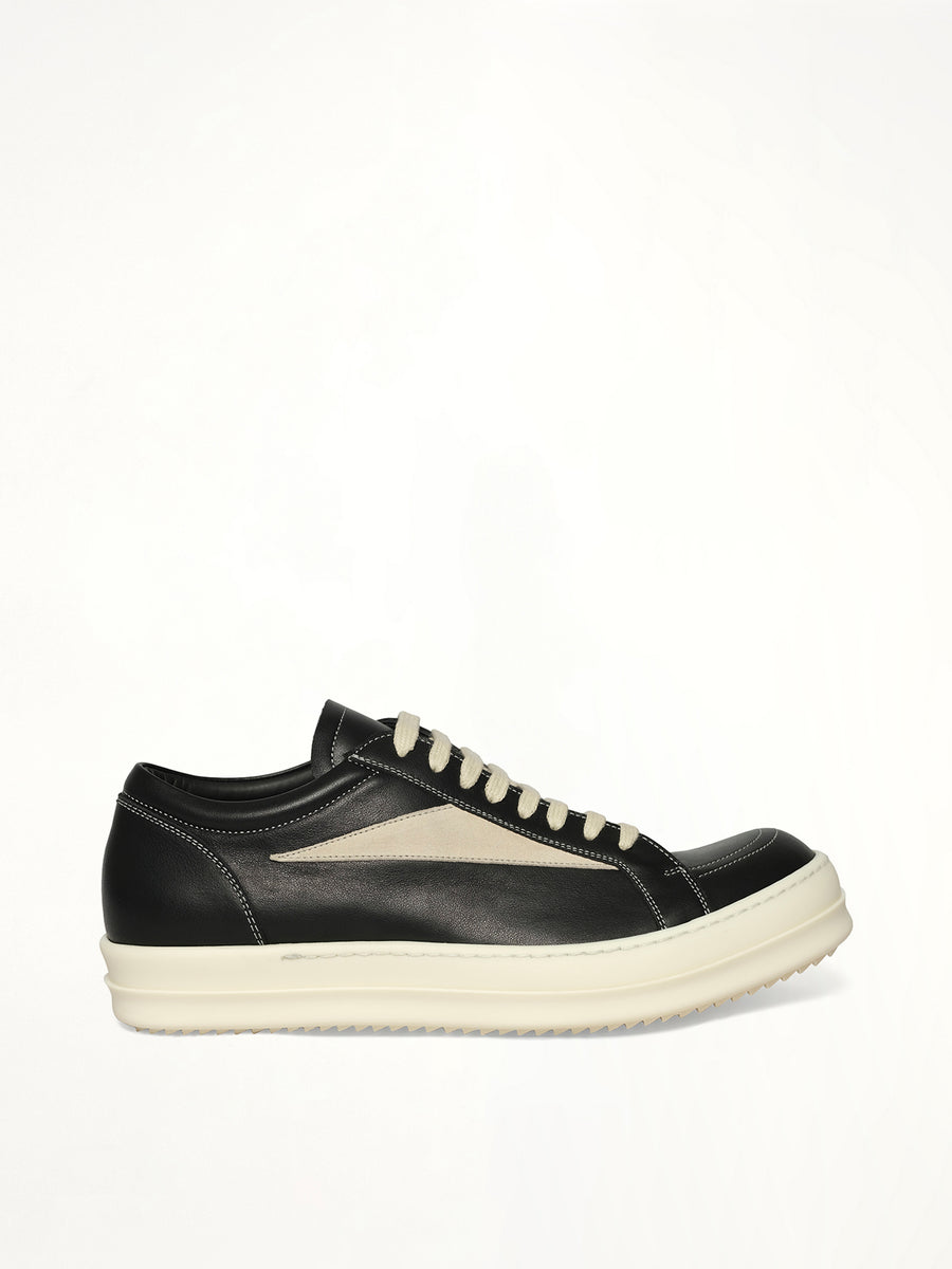 Vintage Sneaks in Black/Milk/Milk Side View | RICK OWENS