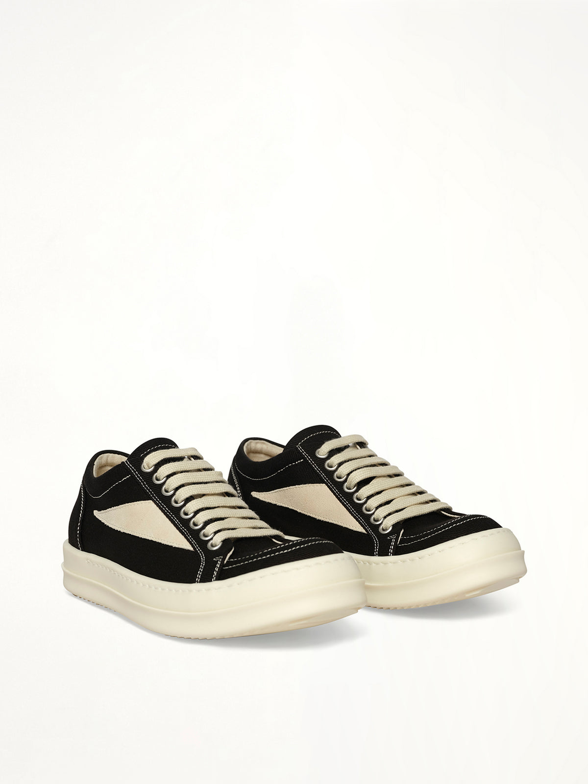 Vintage Sneaks in Black/Milk/Milk Front View | RICK OWENS DRKSHDW