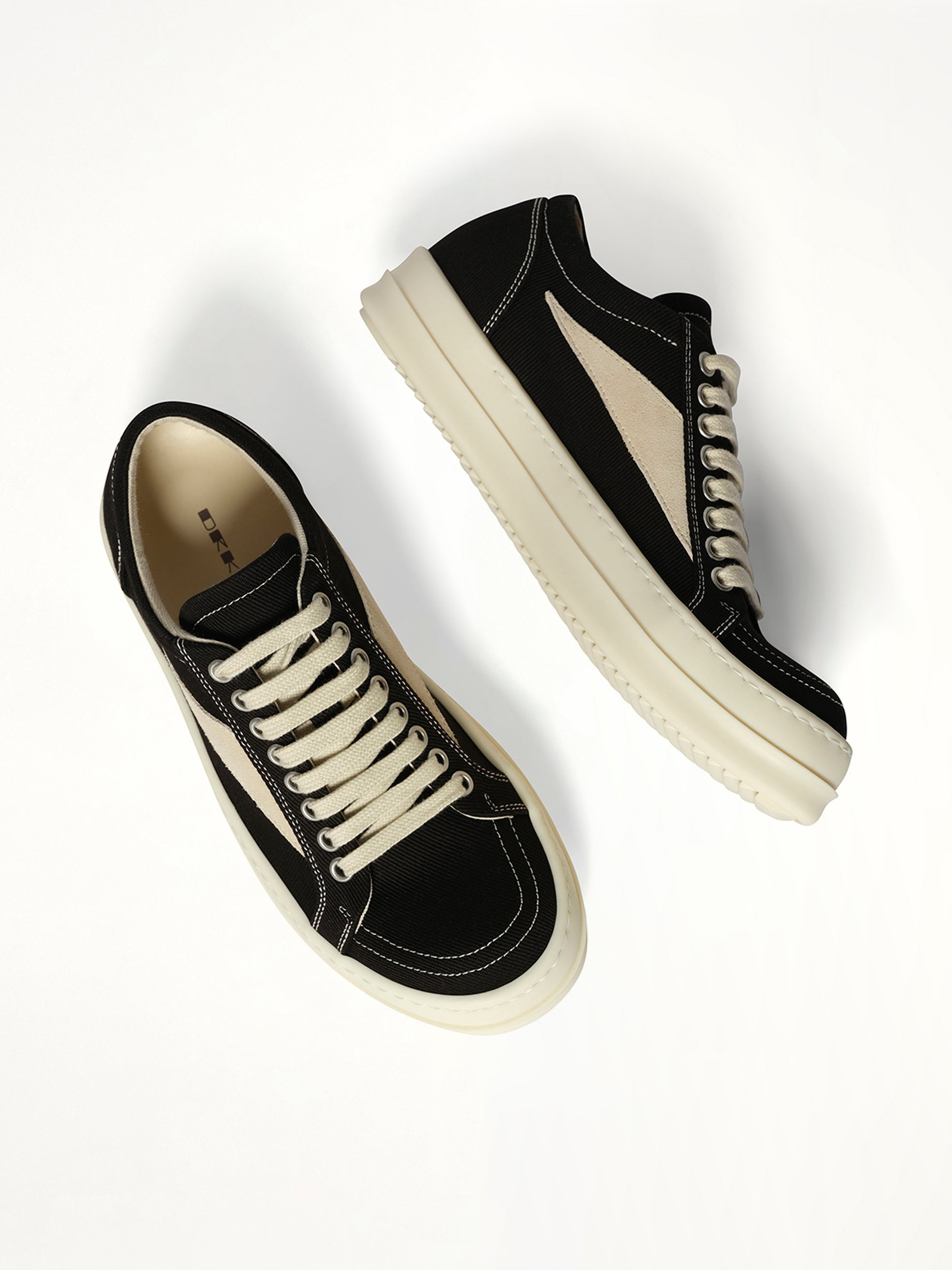 Vintage Sneaks in Black/Milk/Milk Top View | RICK OWENS DRKSHDW