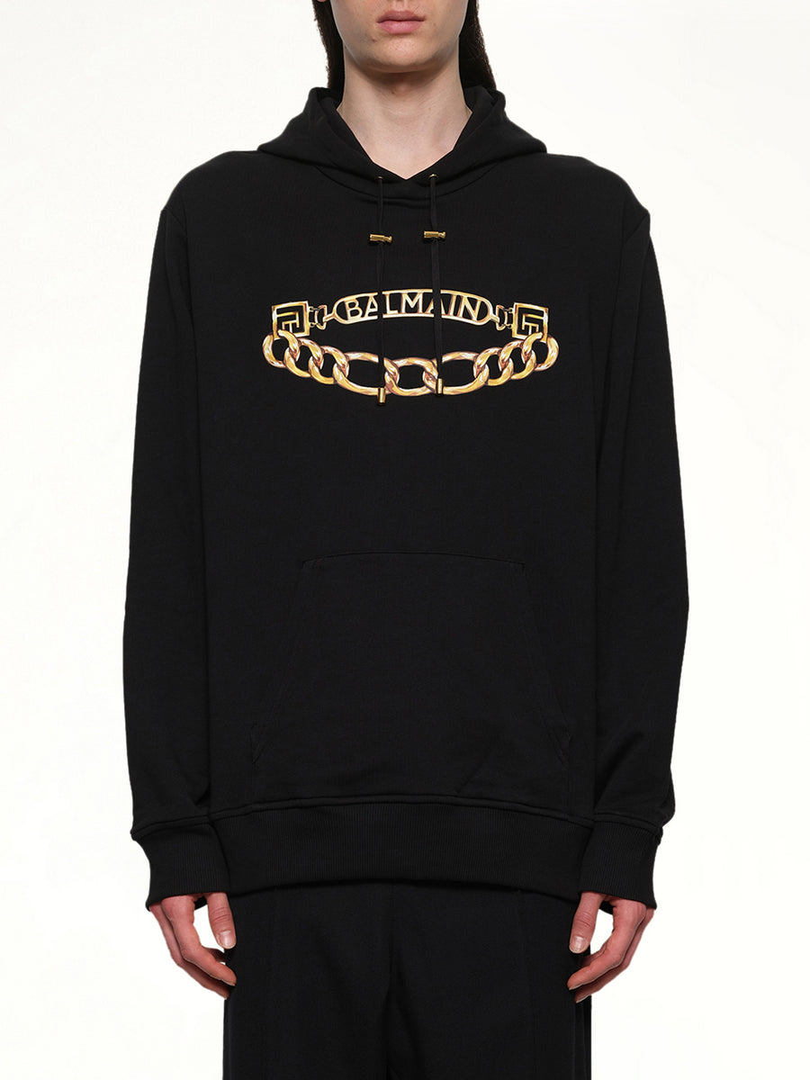 Balmain Chian Logo Hoodie in Black/Gold