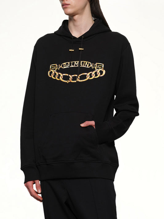 Balmain Chian Logo Hoodie in Black/Gold