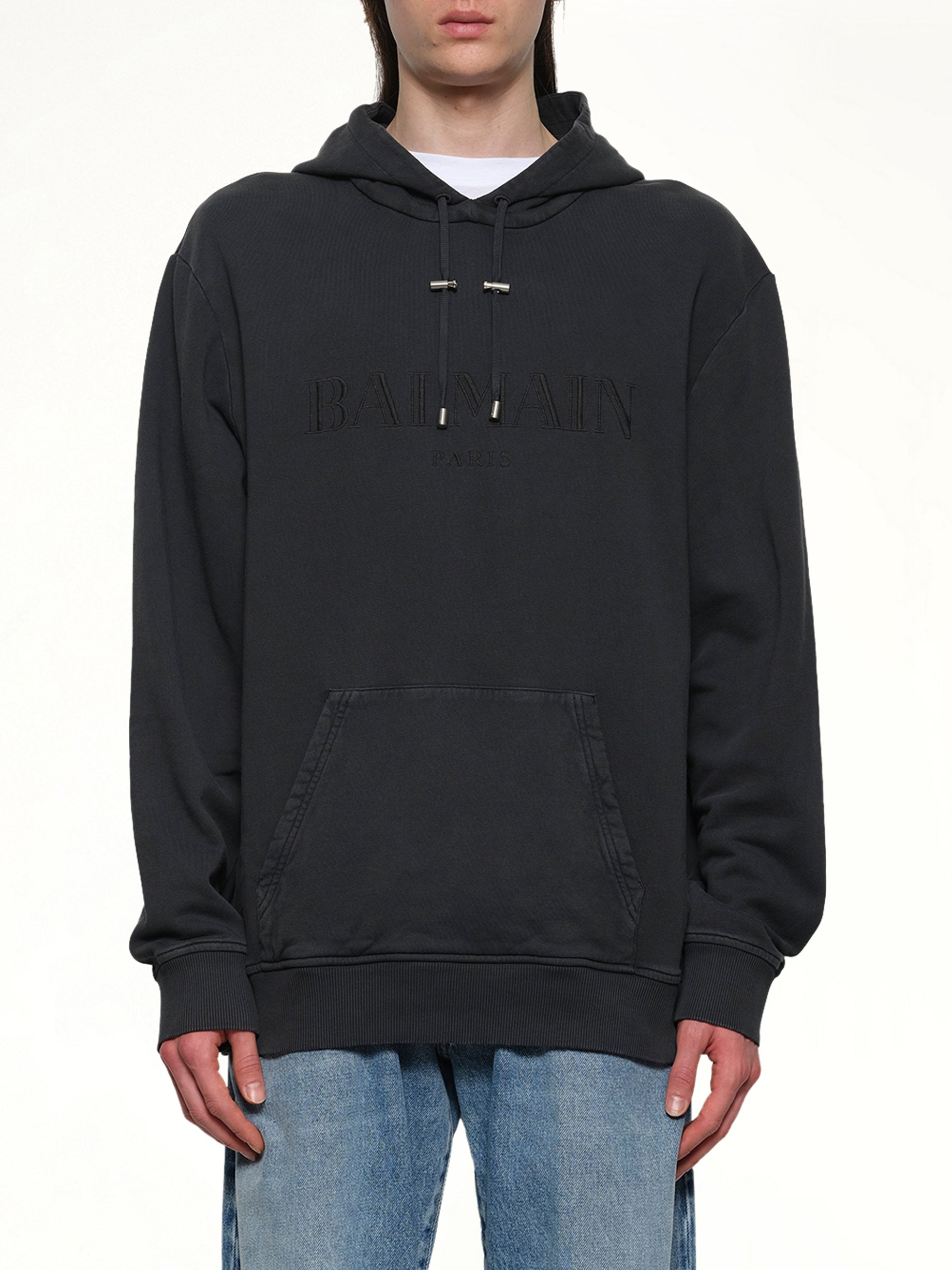 Balmain Vintage Emblem Hoodie in Vintage Black