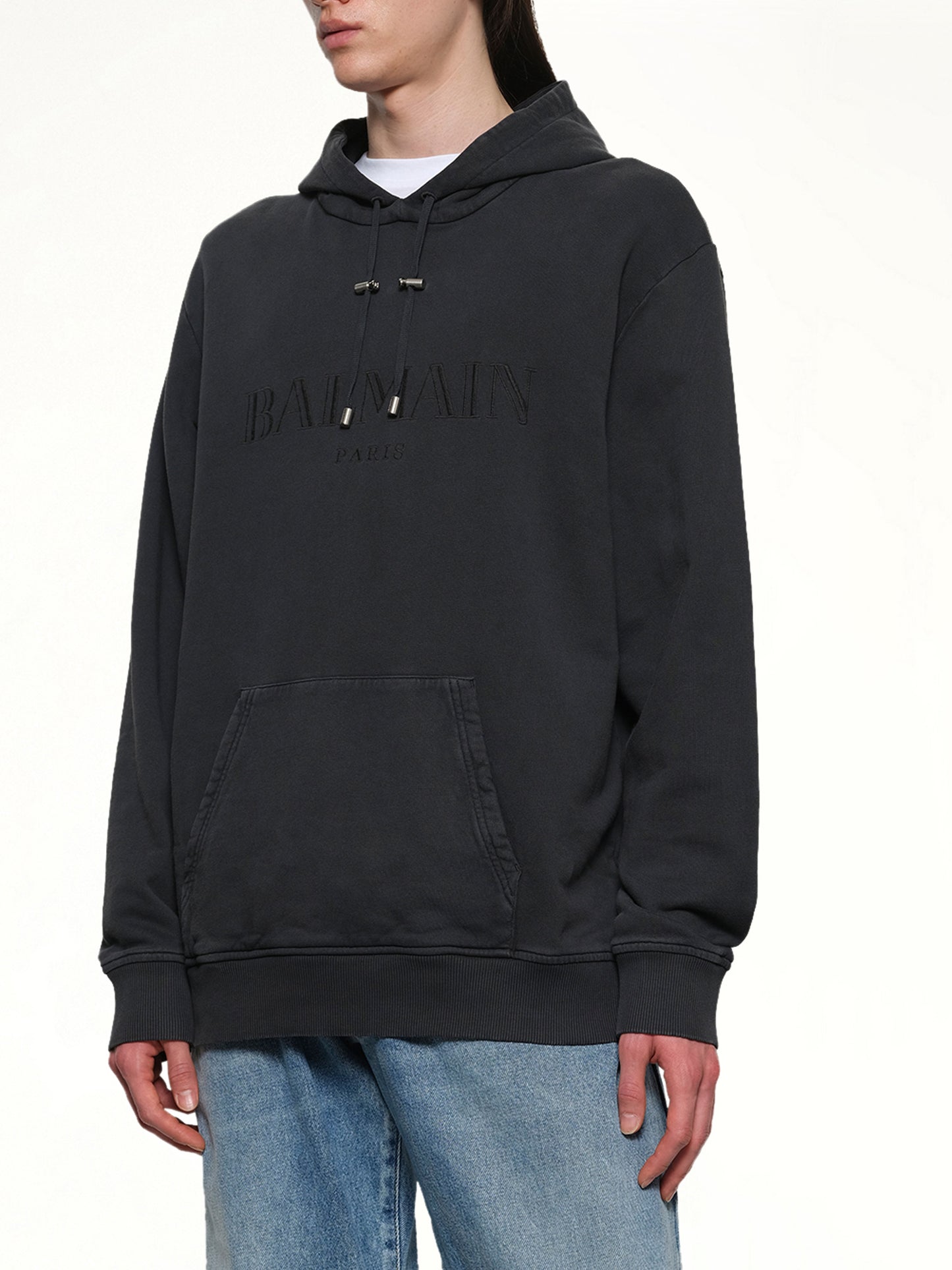 Balmain Vintage Emblem Hoodie in Vintage Black
