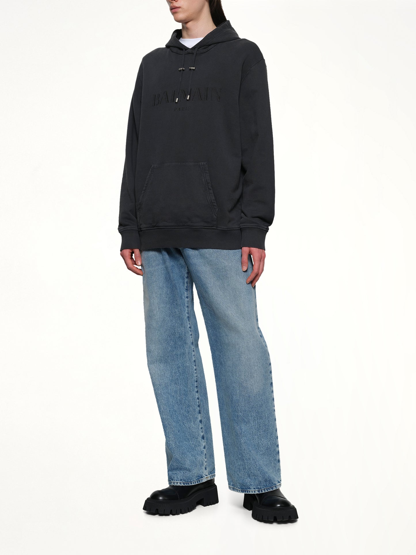 Balmain Vintage Emblem Hoodie in Vintage Black