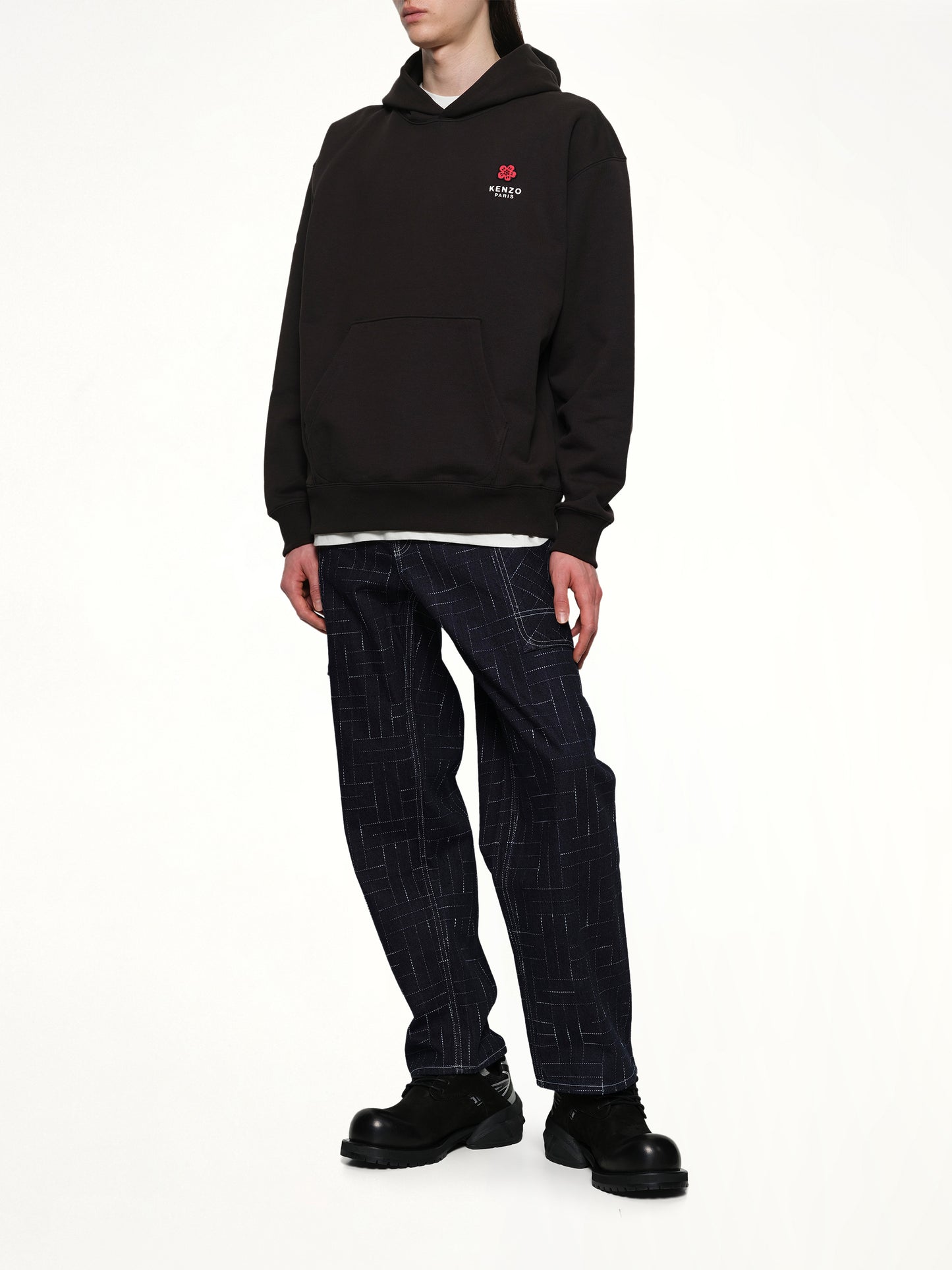 Gots Boke Flower Embroidered Oversize Hoodie in Black