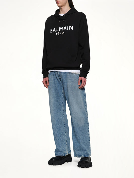 Logo Printed Hoodie in Black/White