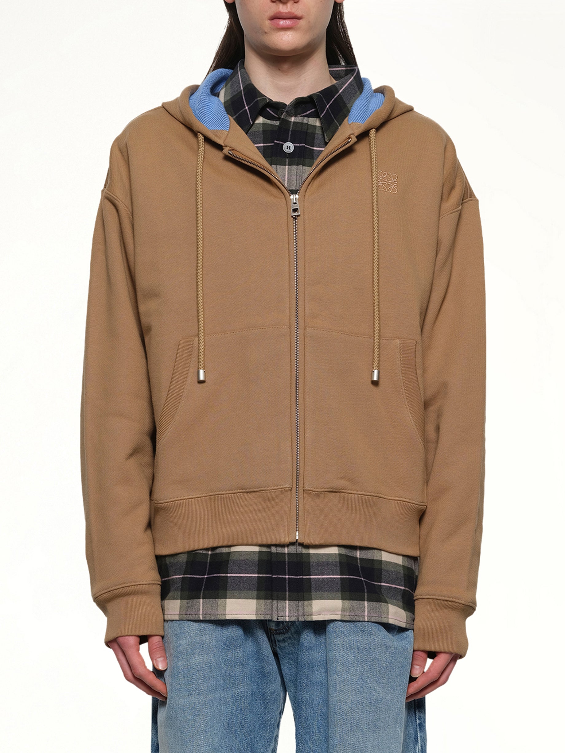 Zip-Up Hoodie in Beige/Blue
