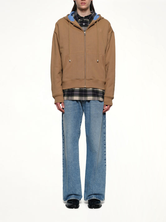 Zip-Up Hoodie in Beige/Blue