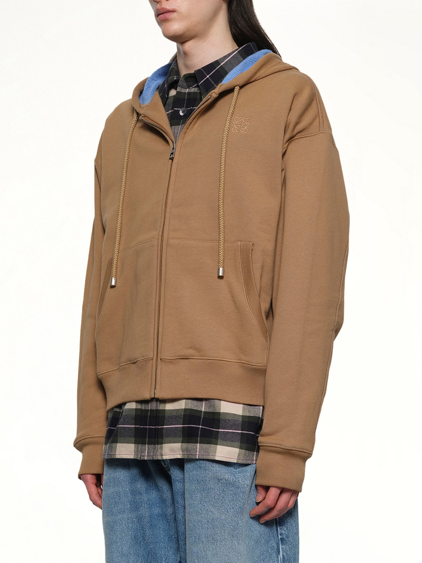 Zip-Up Hoodie in Beige/Blue