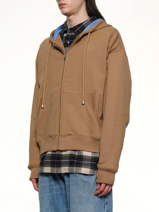 Zip-Up Hoodie in Beige/Blue