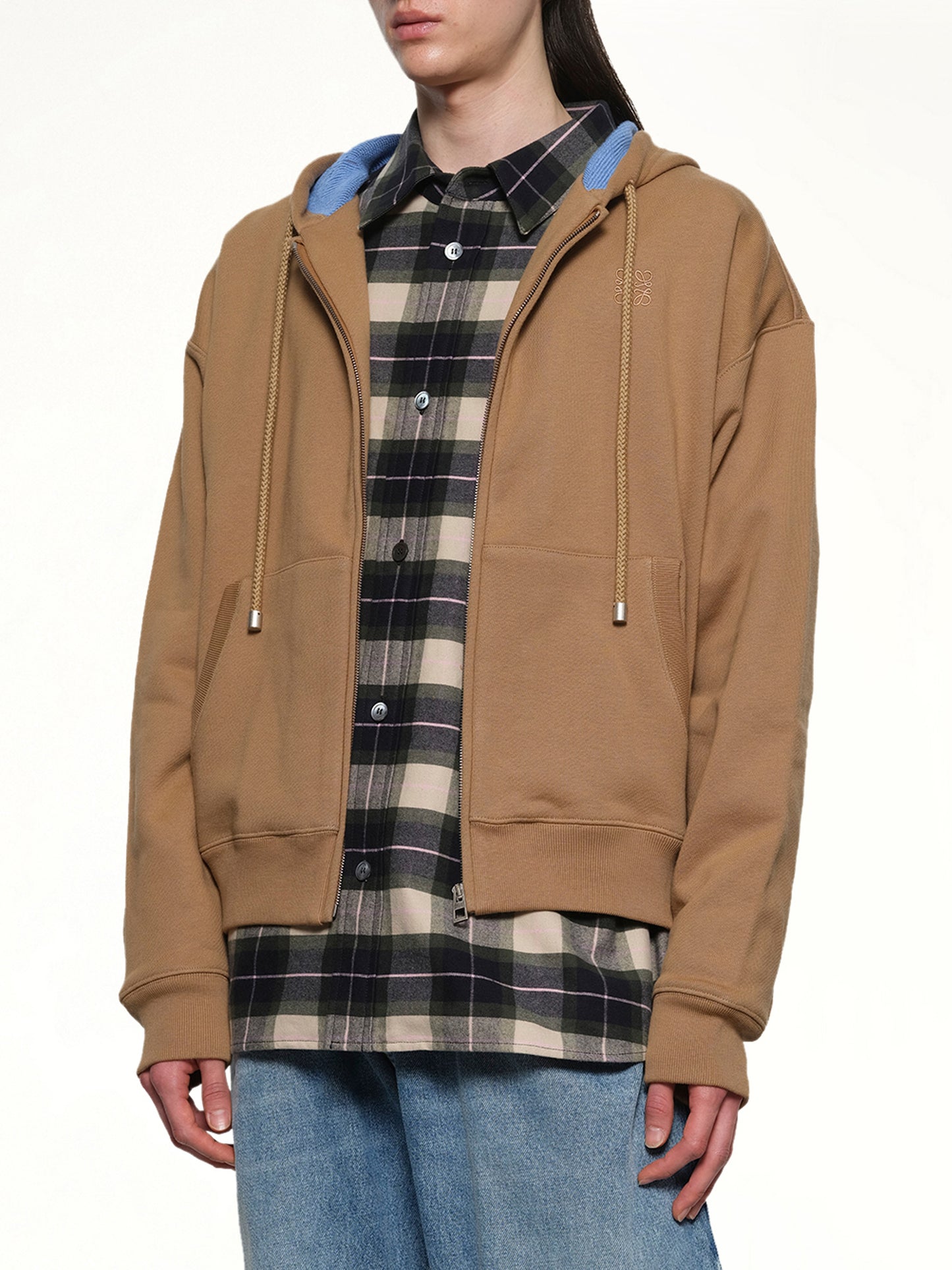 Zip-Up Hoodie in Beige/Blue