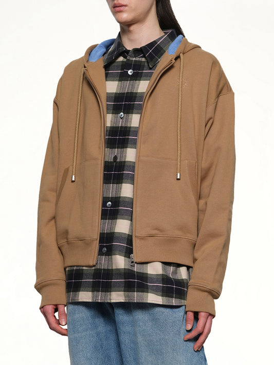 Zip-Up Hoodie in Beige/Blue