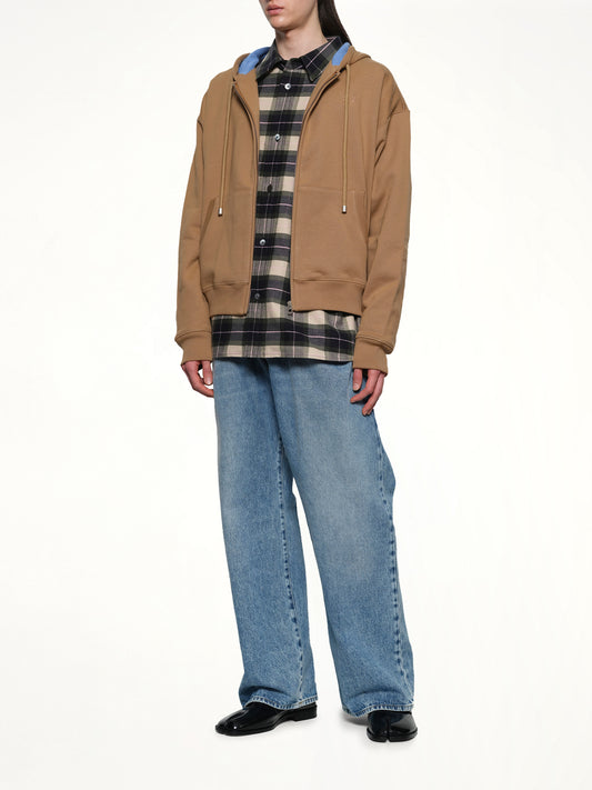 Zip-Up Hoodie in Beige/Blue