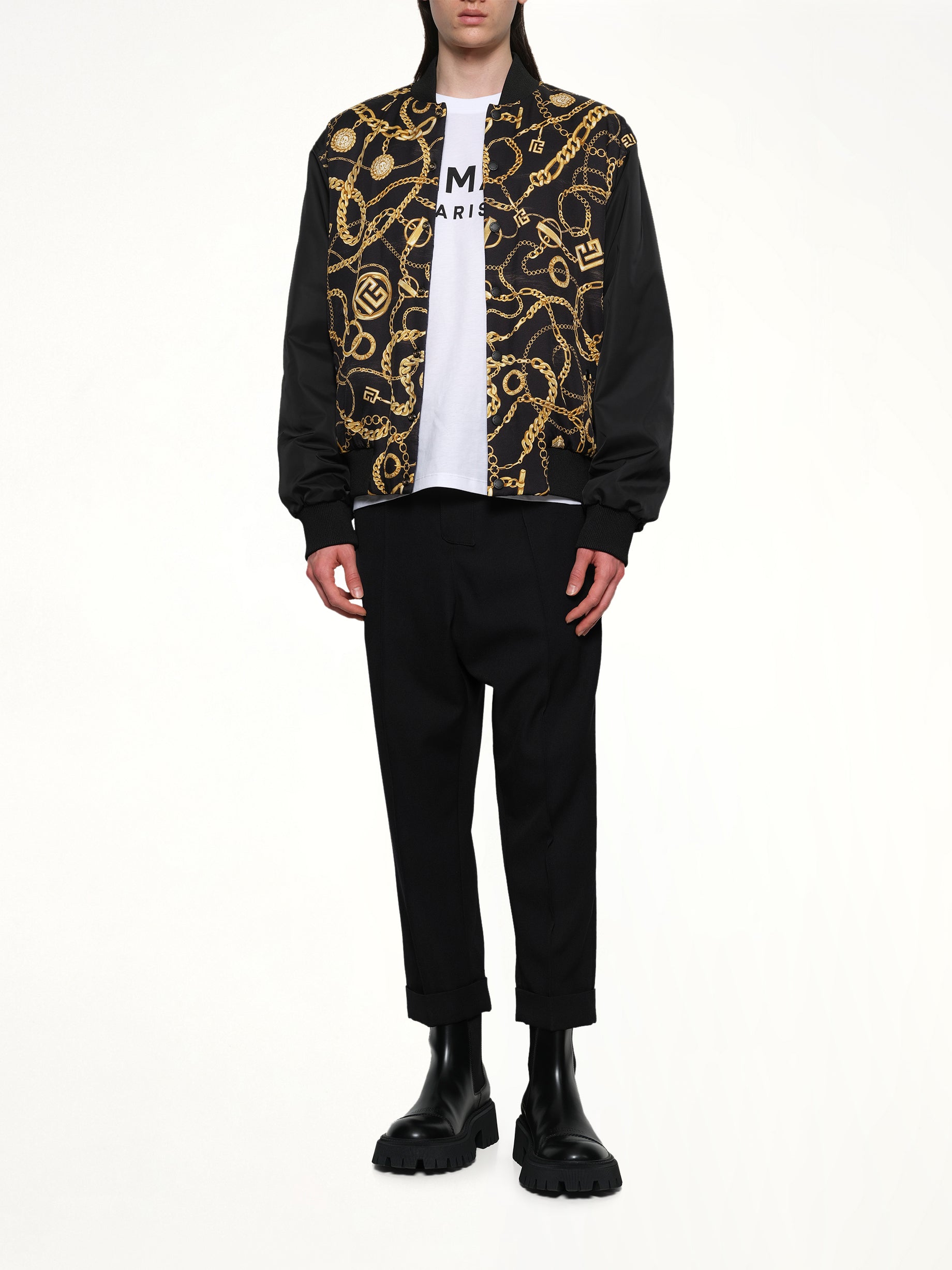 AO Chain and Monogram Reversible Jacket in Black/Gold