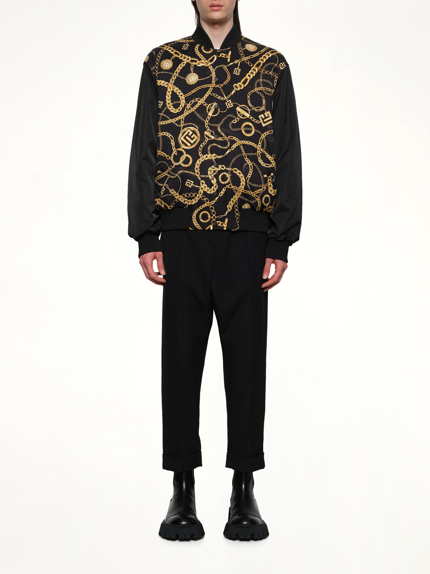 AO Chain&Monogram Reversible Jacket in Black/Gold