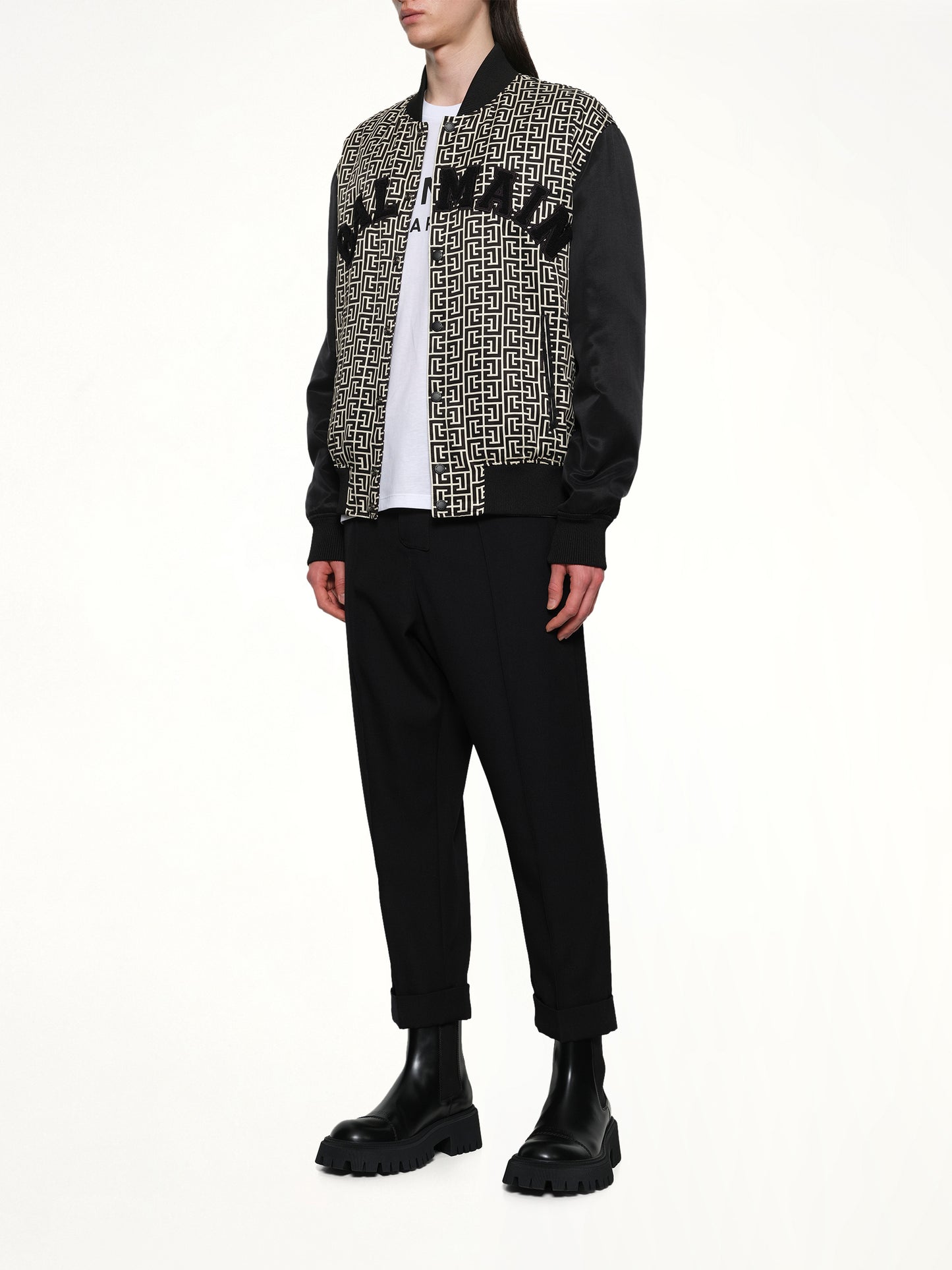 Monogram Varsity Jacket in Black/White