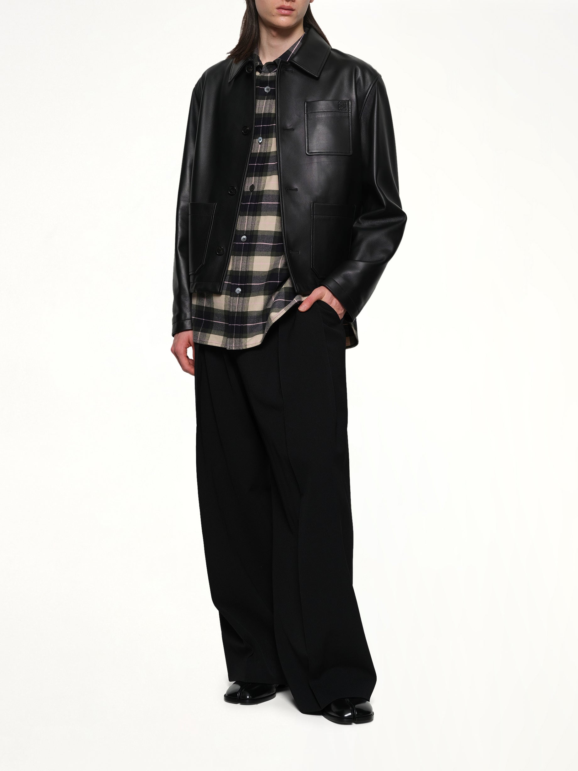 Leather Workwear Jacket in Black