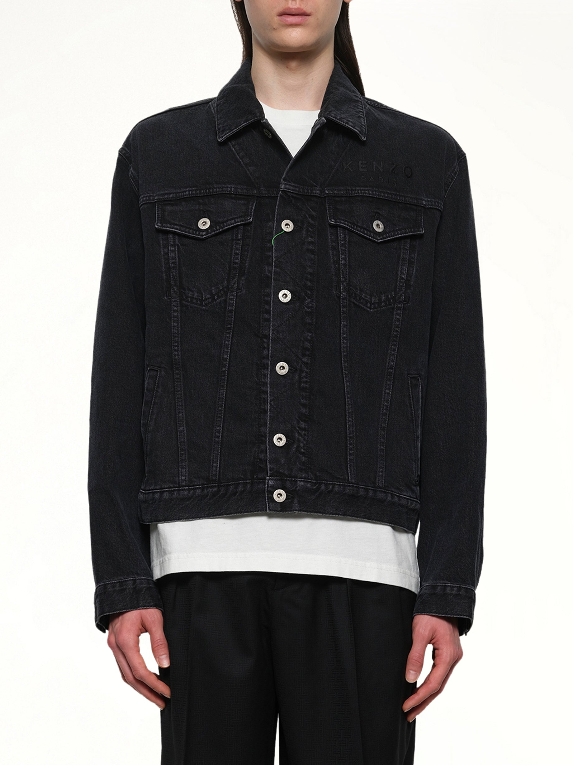 Boke Flower Trucker Jacket in Stone Bleached Black Denim