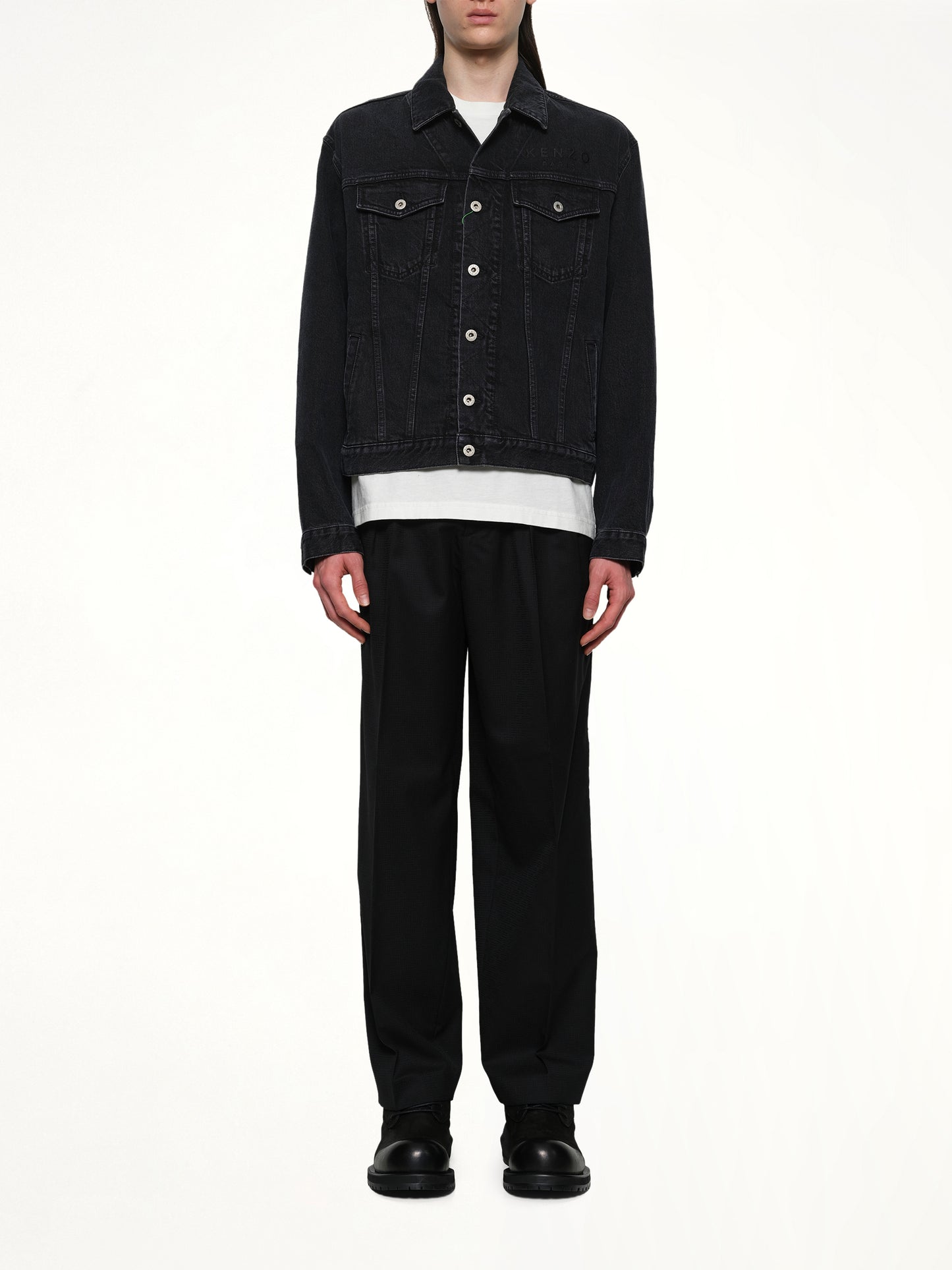 Boke Flower Trucker Jacket in Stone Bleached Black Denim