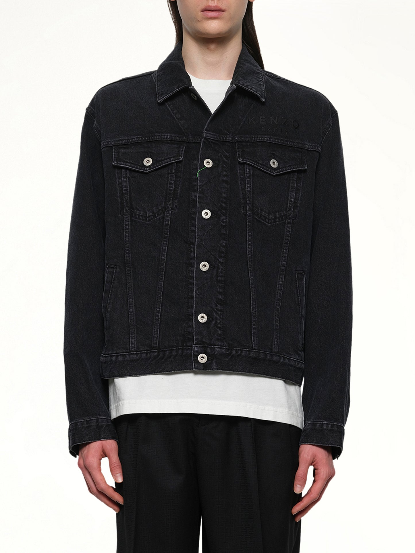 Boke Flower Trucker Jacket in Stone Bleached Black Denim