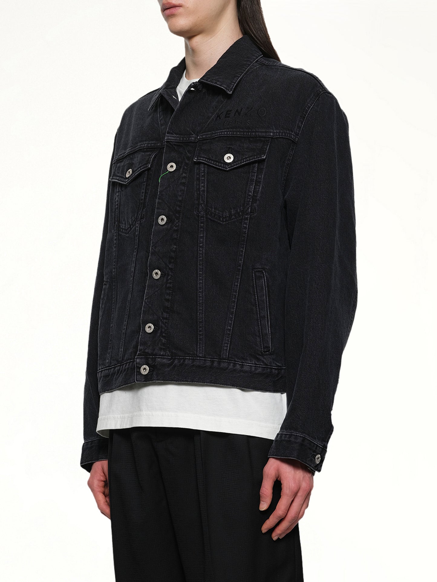 Boke Flower Trucker Jacket in Stone Bleached Black Denim
