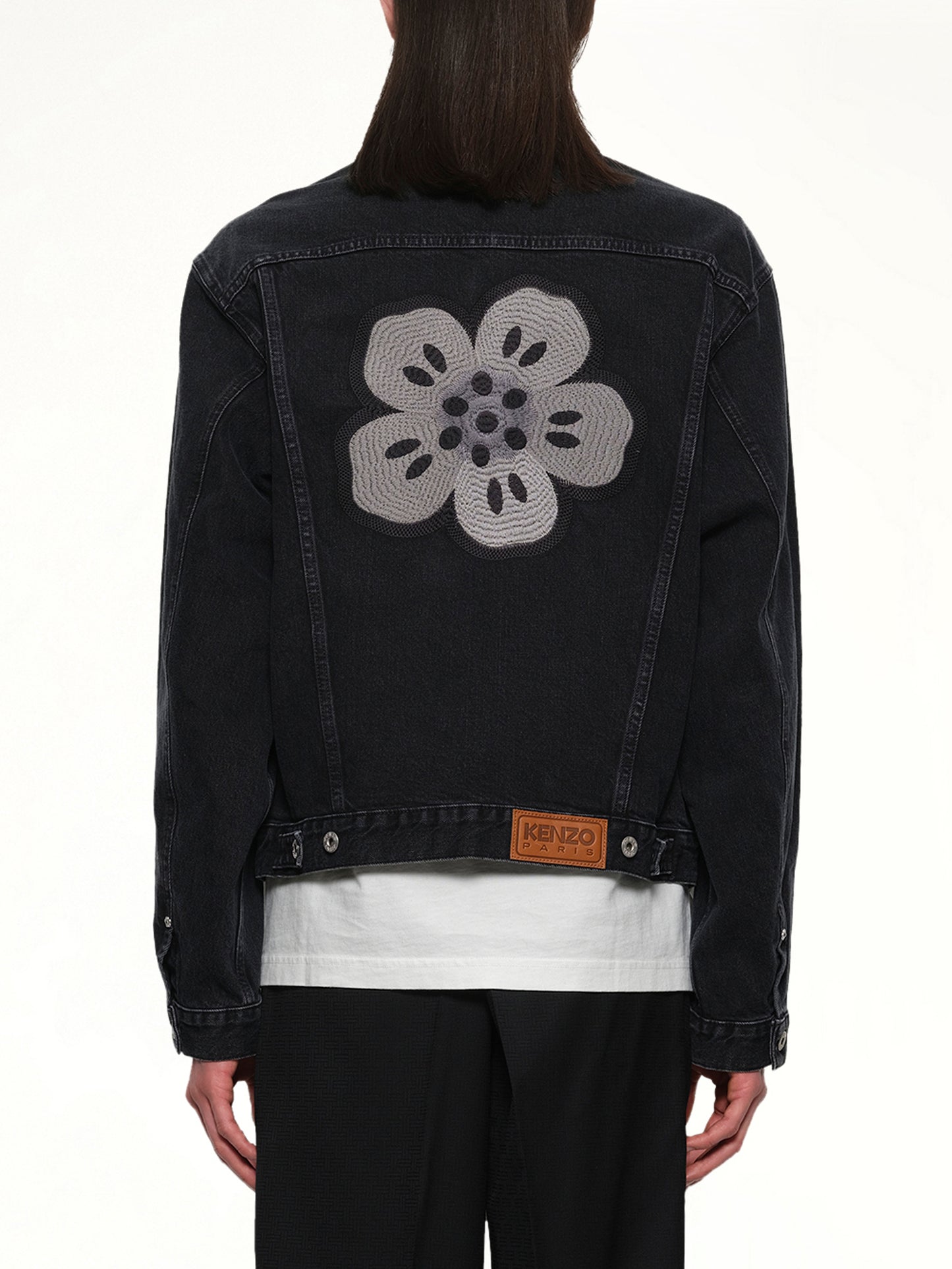 Boke Flower Trucker Jacket in Stone Bleached Black Denim