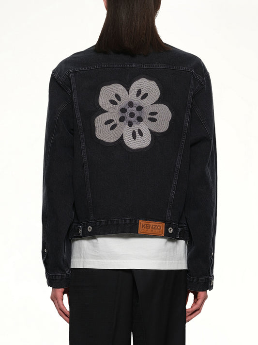 Boke Flower Trucker Jacket in Stone Bleached Black Denim