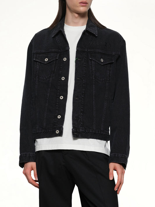Boke Flower Trucker Jacket in Stone Bleached Black Denim