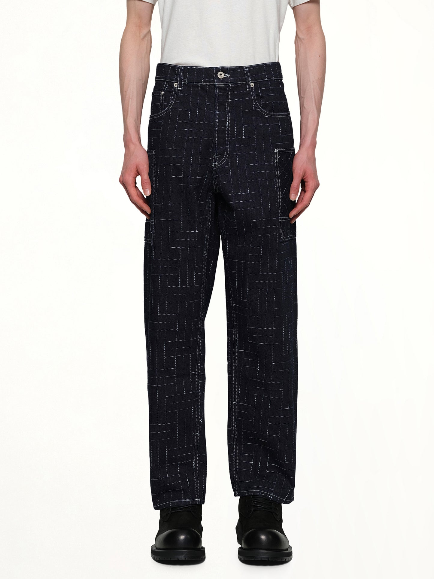 Kenzo Weave Cargo Monkey Fit Jeans in Rinse Blue Denim