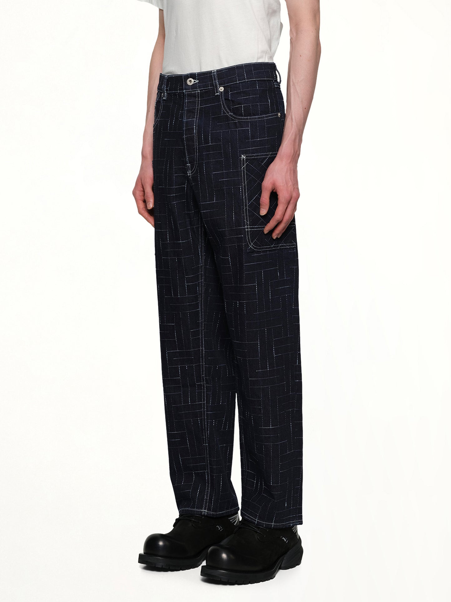 Kenzo Weave Cargo Monkey Fit Jeans in Rinse Blue Denim