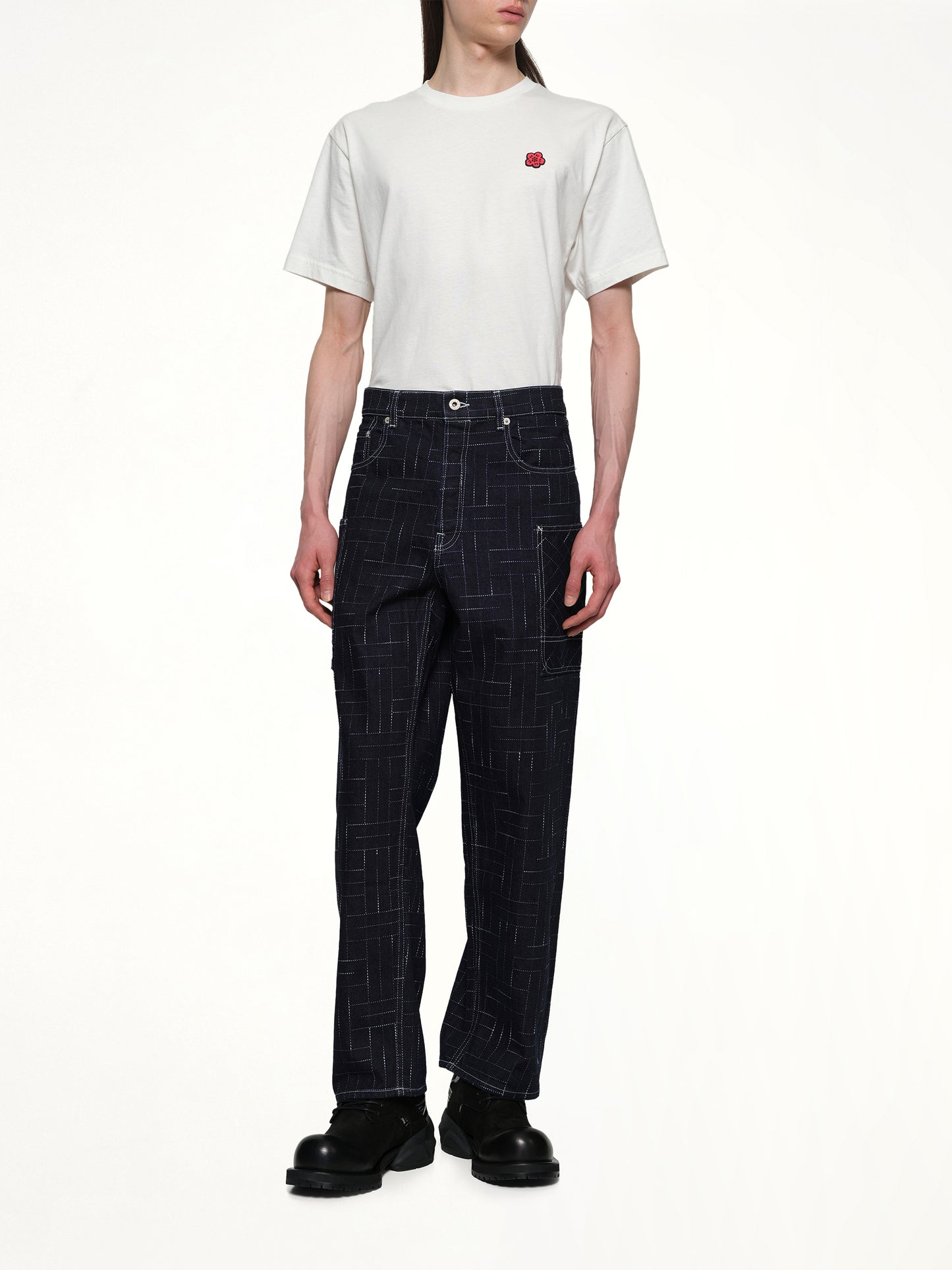 Kenzo Weave Cargo Monkey Fit Jeans in Rinse Blue Denim