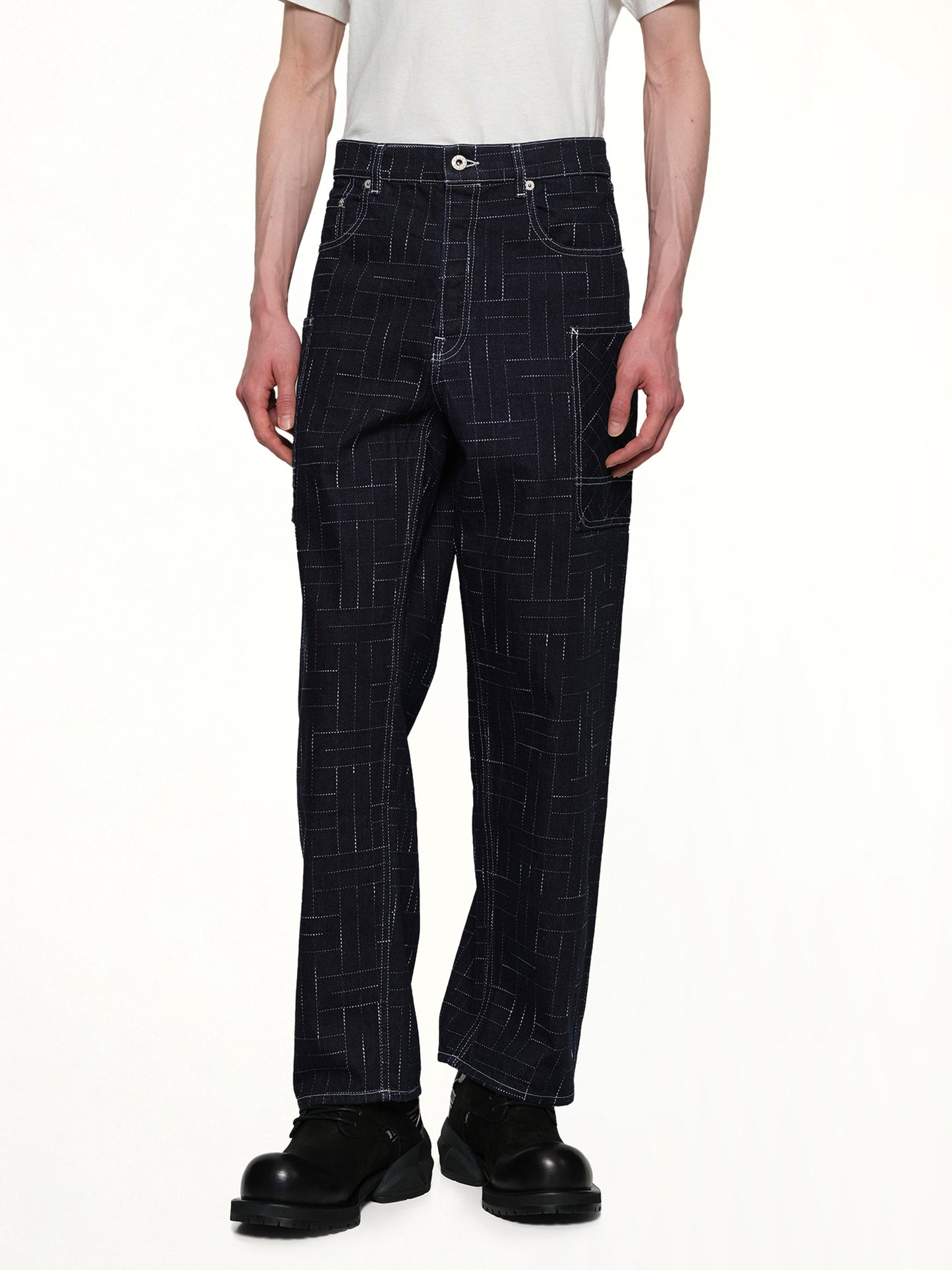 Kenzo Weave Cargo Monkey Fit Jeans in Rinse Blue Denim