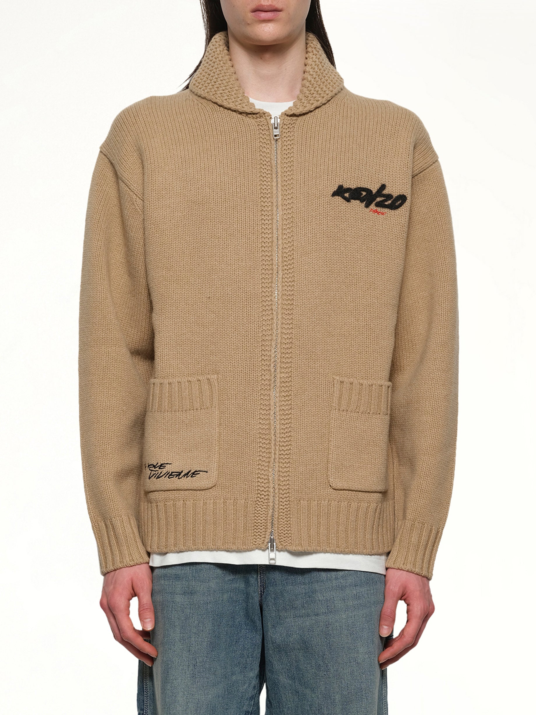 Rws Kenzo Futura Zipped Cardigan in Beige
