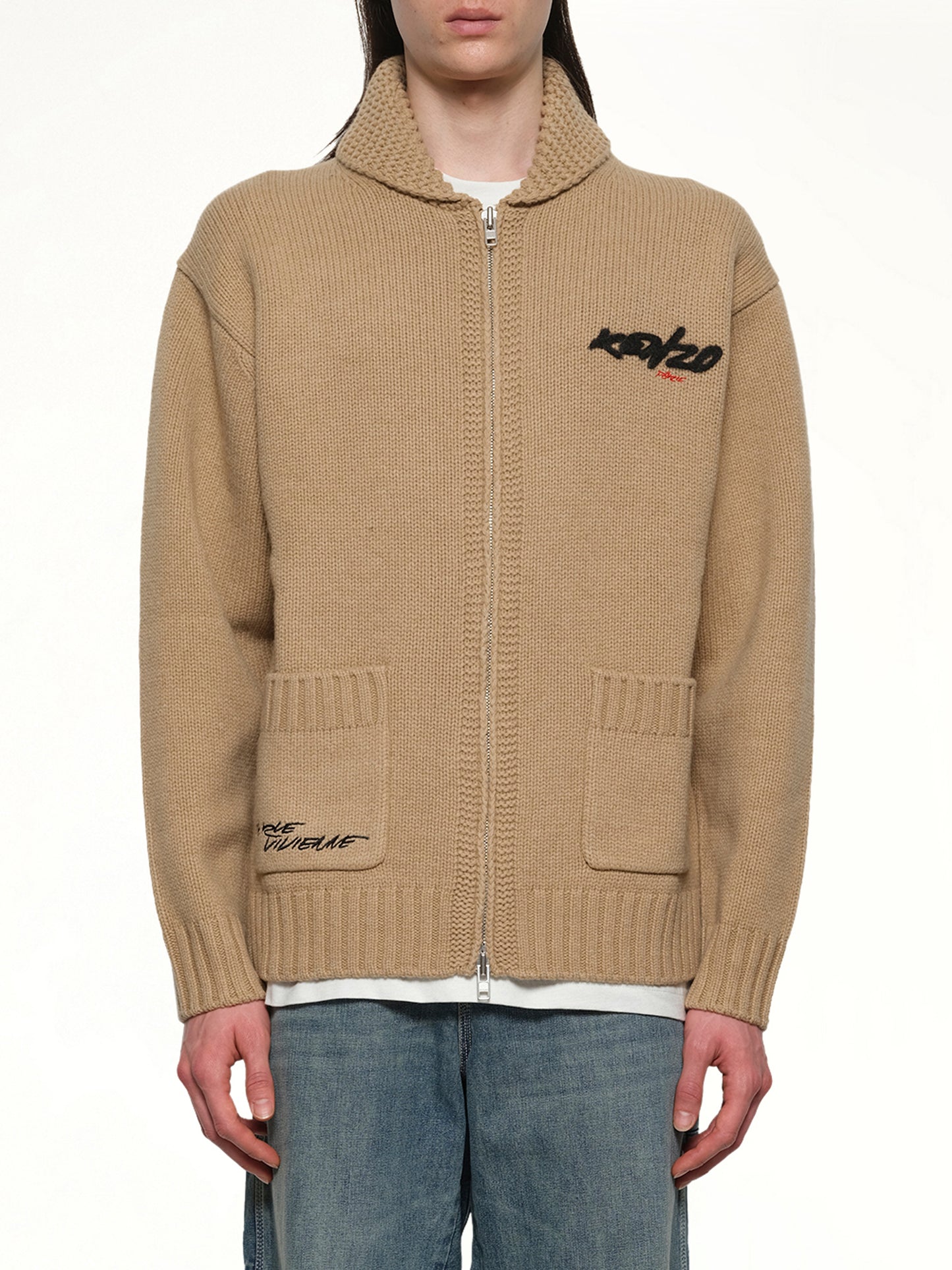 Rws Kenzo Futura Zipped Cardigan in Beige