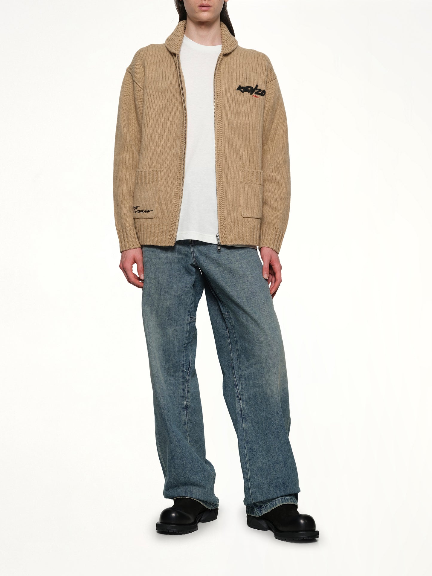 Rws Kenzo Futura Zipped Cardigan in Beige
