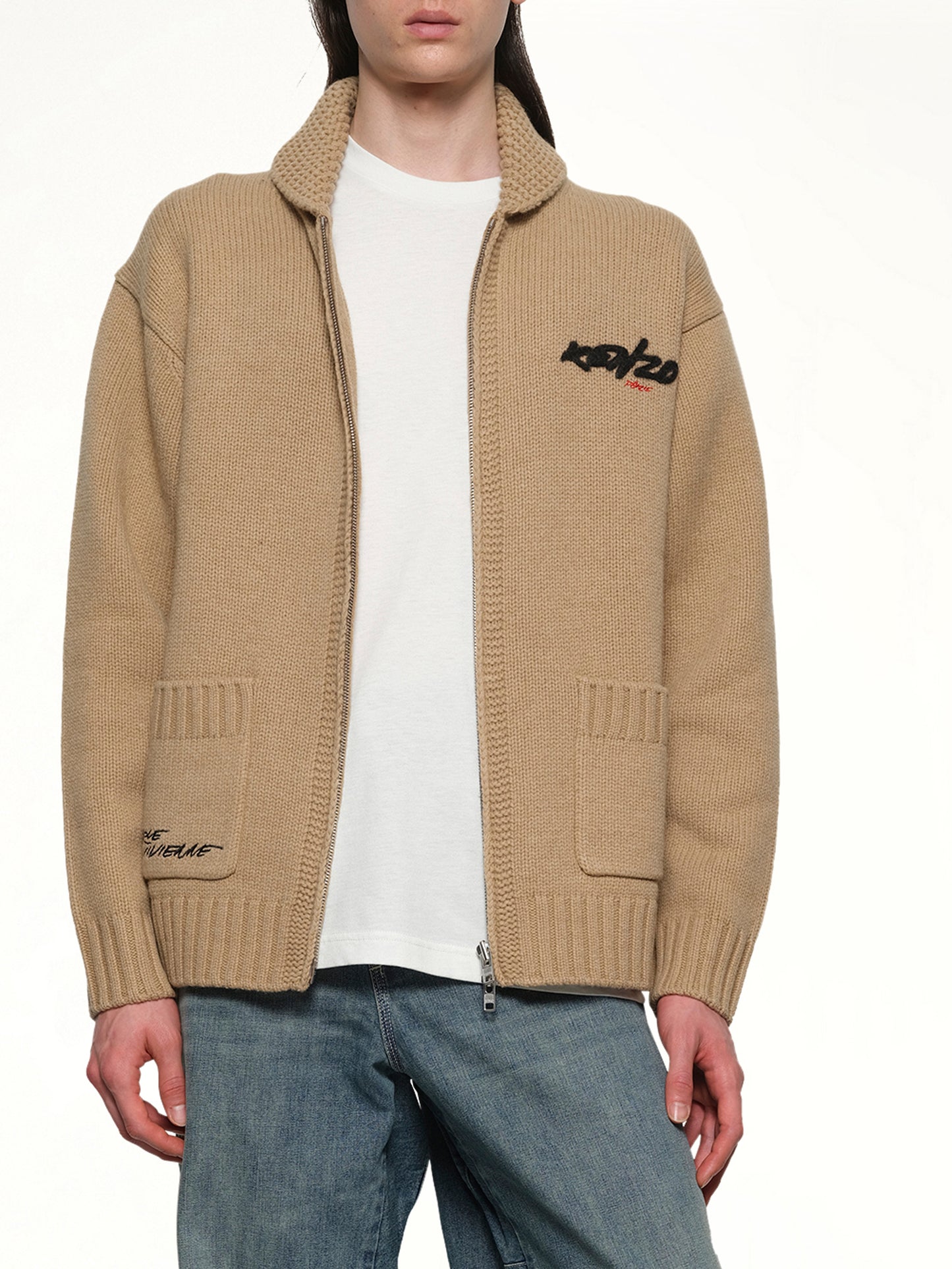 Rws Kenzo Futura Zipped Cardigan in Beige