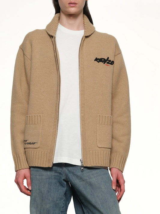 Rws Kenzo Futura Zipped Cardigan in Beige