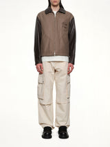 Kenzo Paris Chainstitch Leather Wool Blouson in Taupe