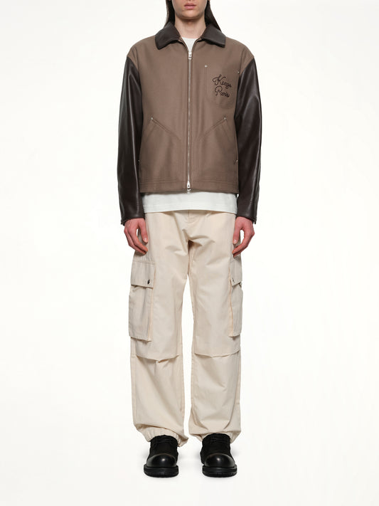 Kenzo Paris Chainstitch Leather Wool Blouson in Taupe