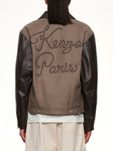 Kenzo Paris Chainstitch Leather Wool Blouson in Taupe