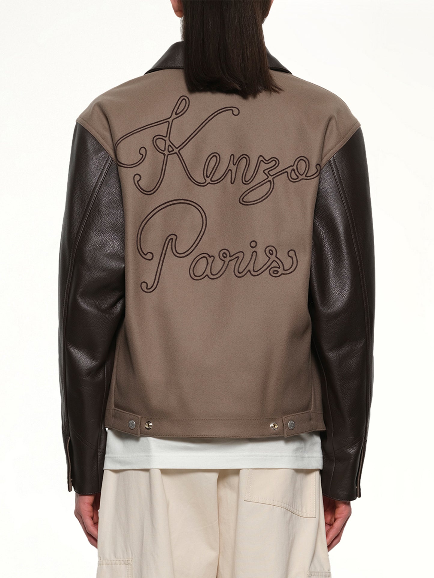 Kenzo Paris Chainstitch Leather Wool Blouson in Taupe