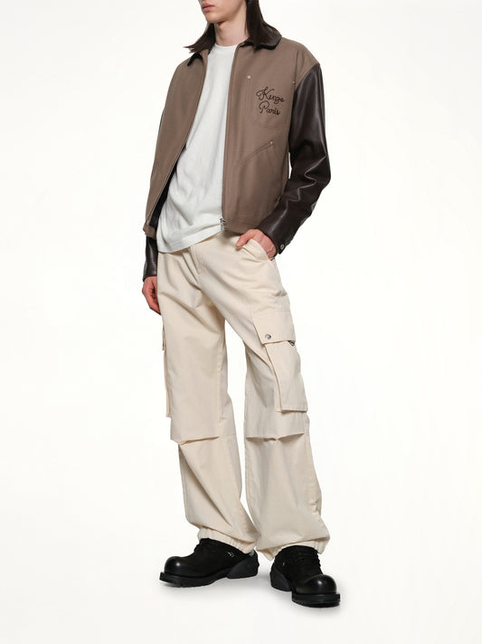 Kenzo Paris Chainstitch Leather Wool Blouson in Taupe