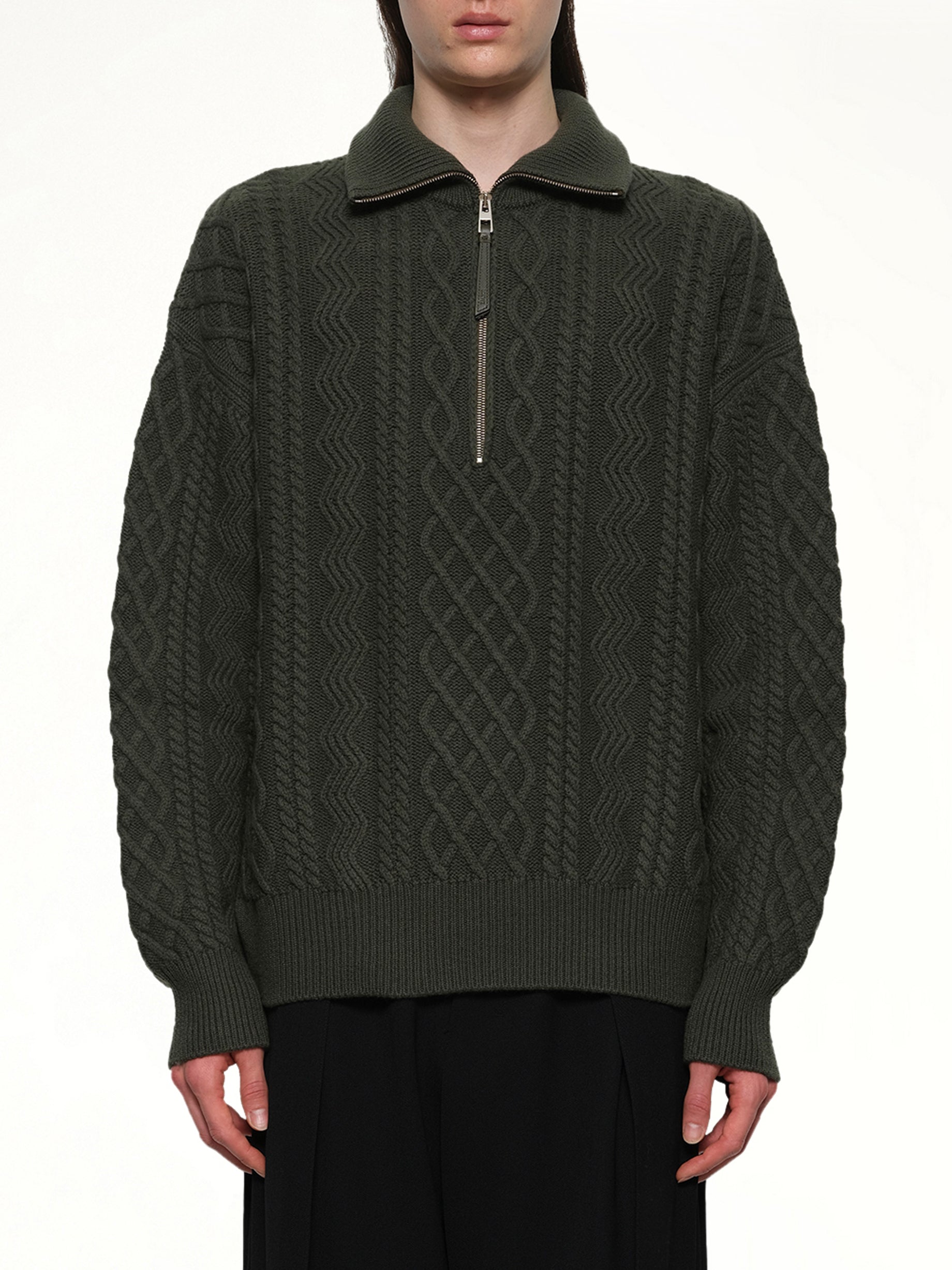 Zip Up Sweater in Khaki Green
