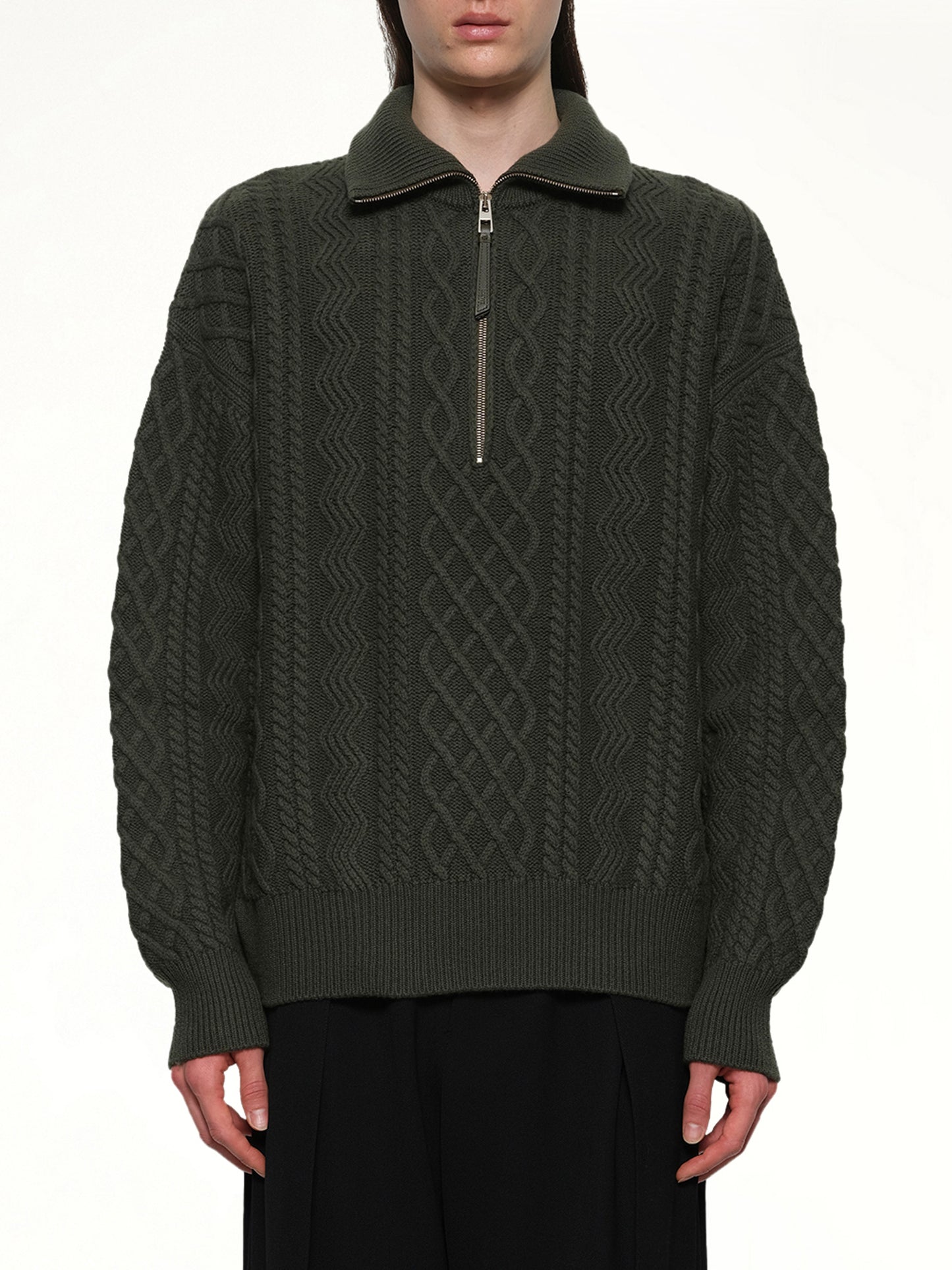 Zip Up Sweater in Khaki Green