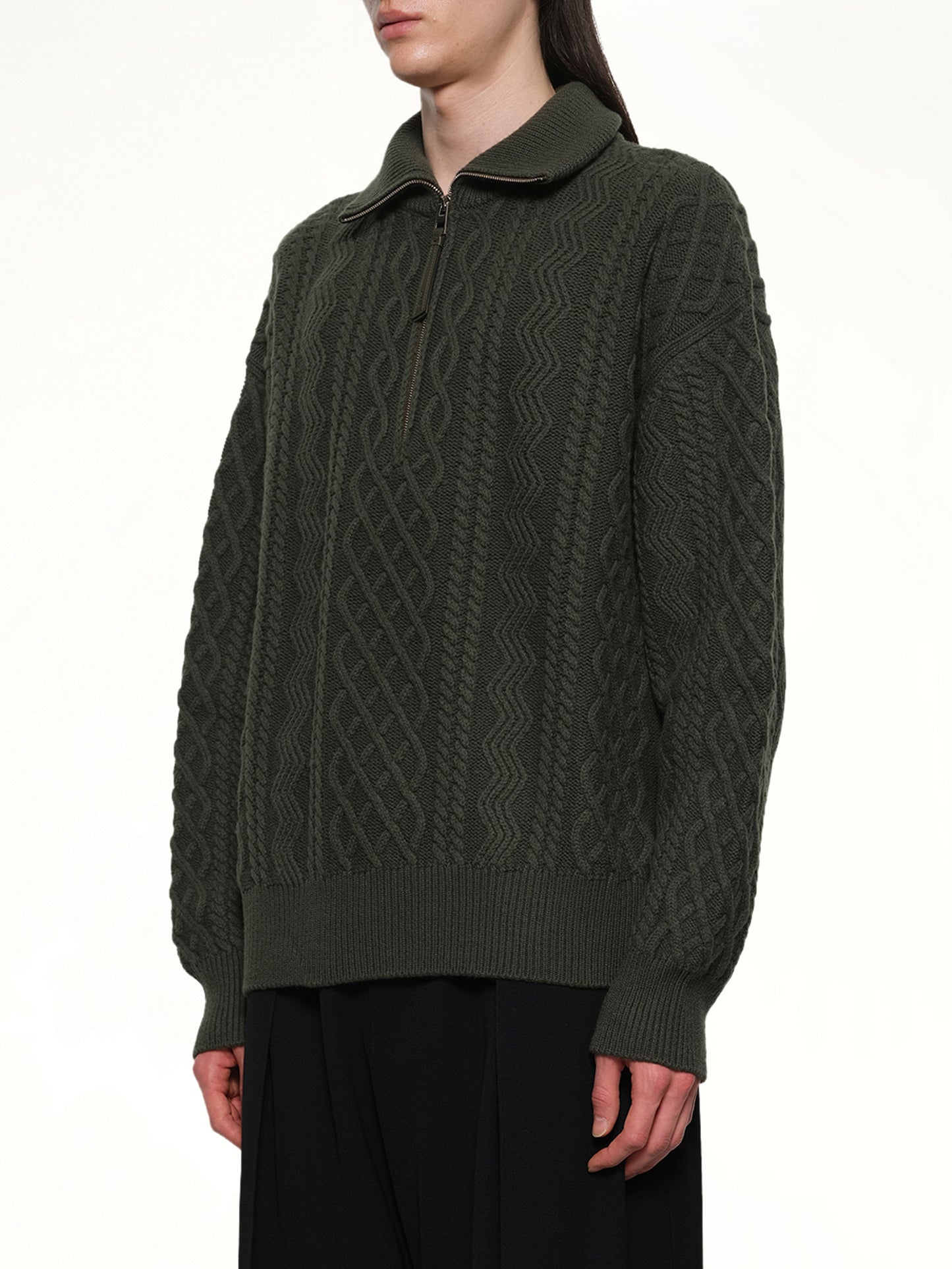 Zip Up Sweater in Khaki Green