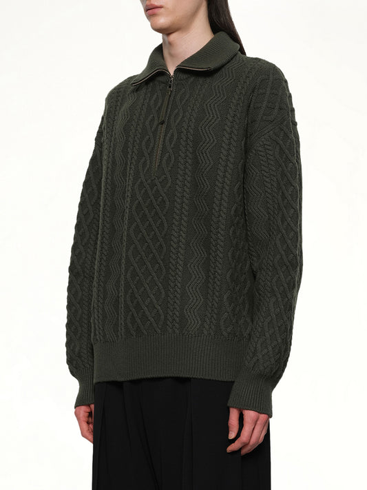 Zip Up Sweater in Khaki Green