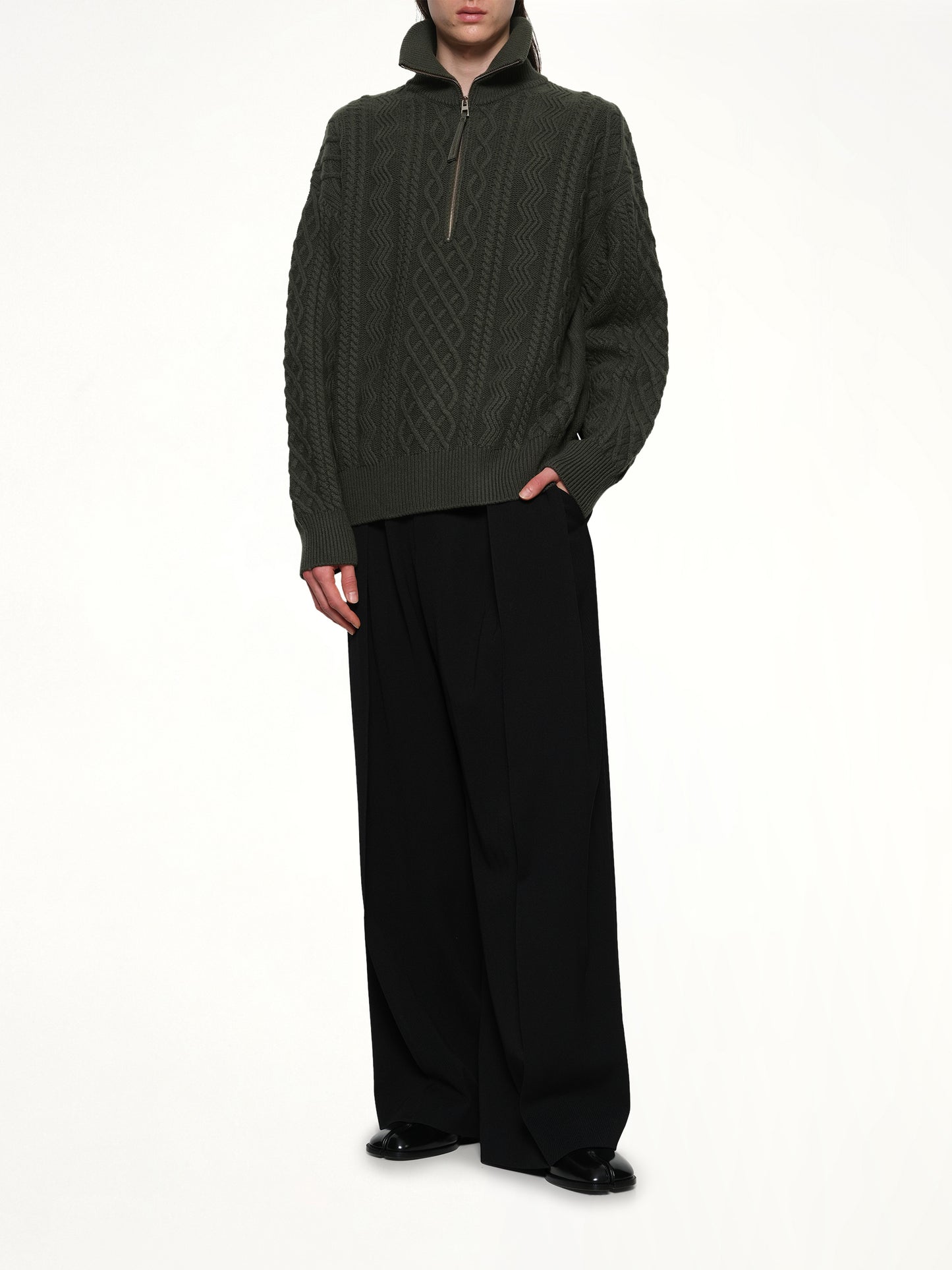 Zip Up Sweater in Khaki Green