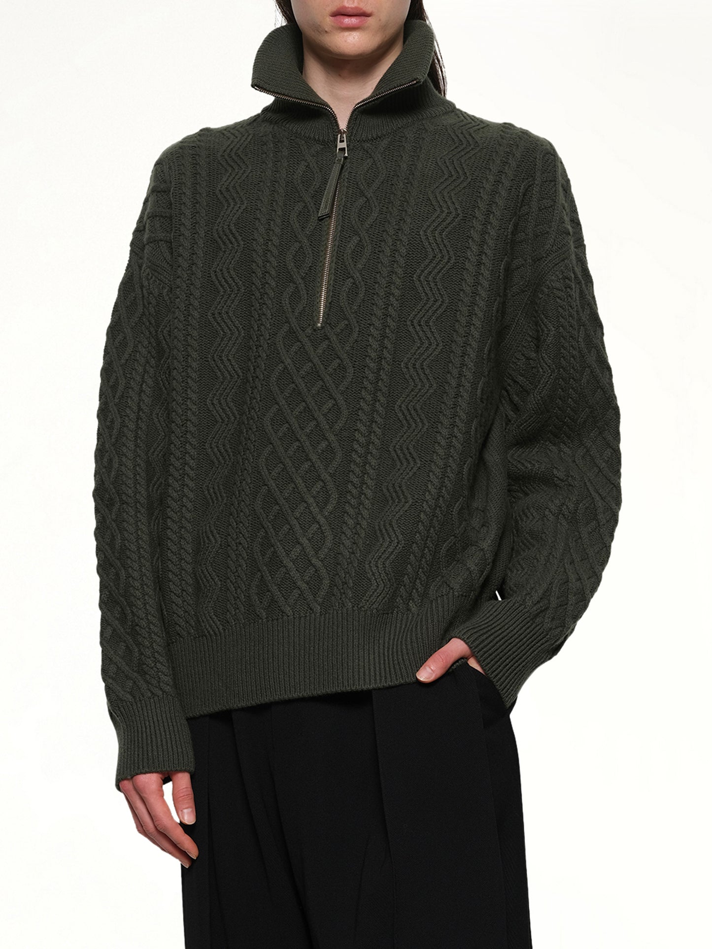 Zip Up Sweater in Khaki Green