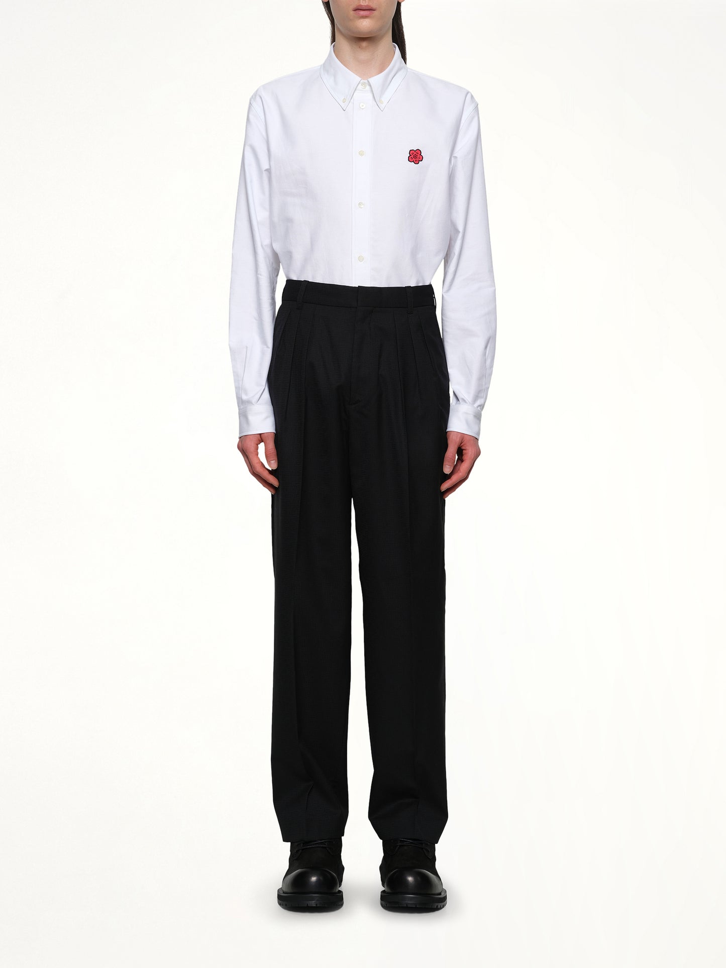 Kenzo Weave Pleated Tailored Pant in Black