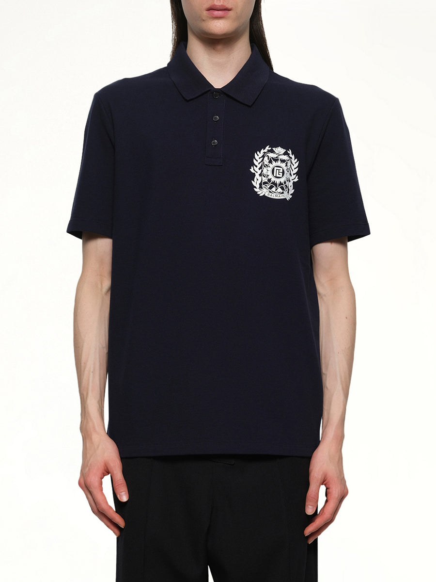 Balmain Emblem Polo in Navy/White
